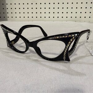 Rare 1960s France Black Pointed Cateye Rhinestone Frames.